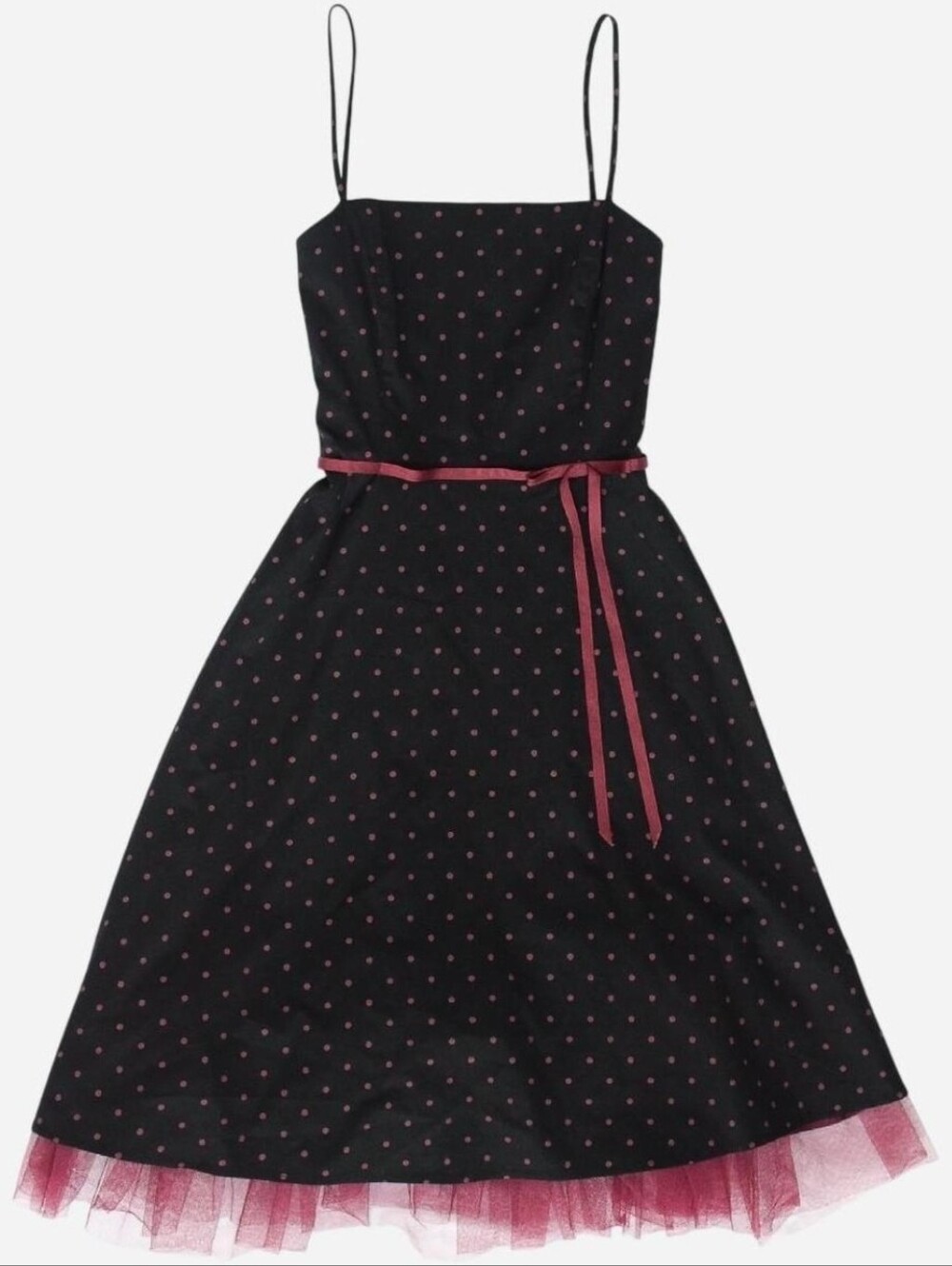 Vintage Y2K Polka Dot Tulle Hem Dress Bow Black Pink Sz 6 Dark Coquette 90s